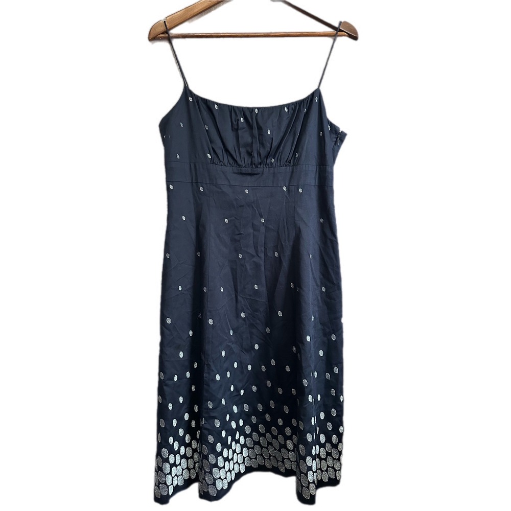 Ann Taylor Black Silver Polka Dot Spaghetti Strap Midi Dress Size Small